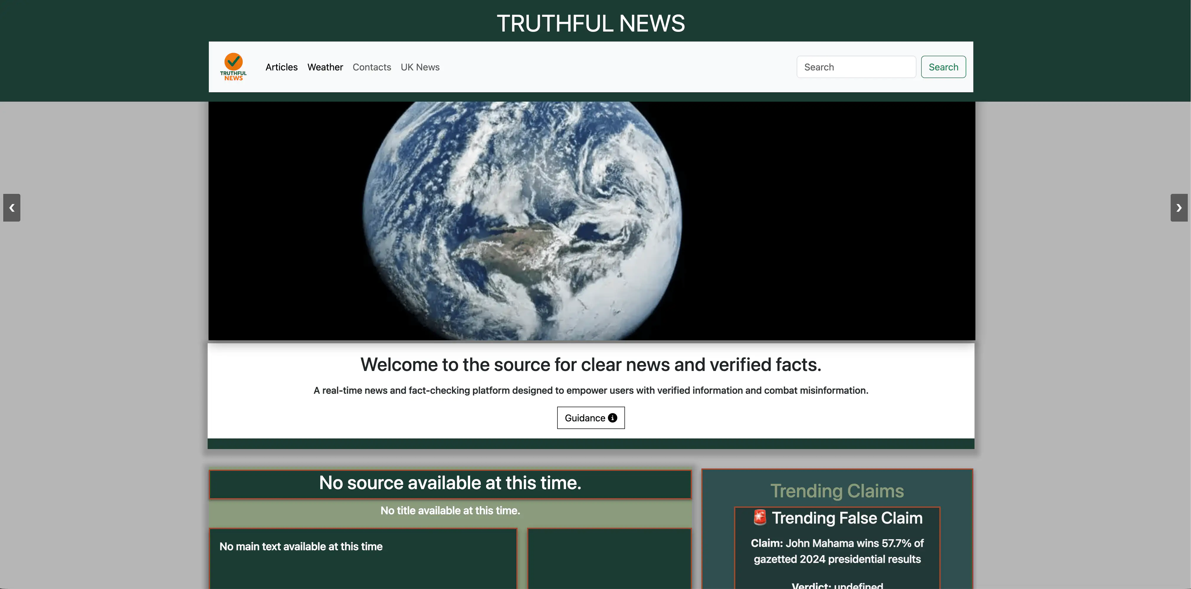 Screenshot of Truthful News project